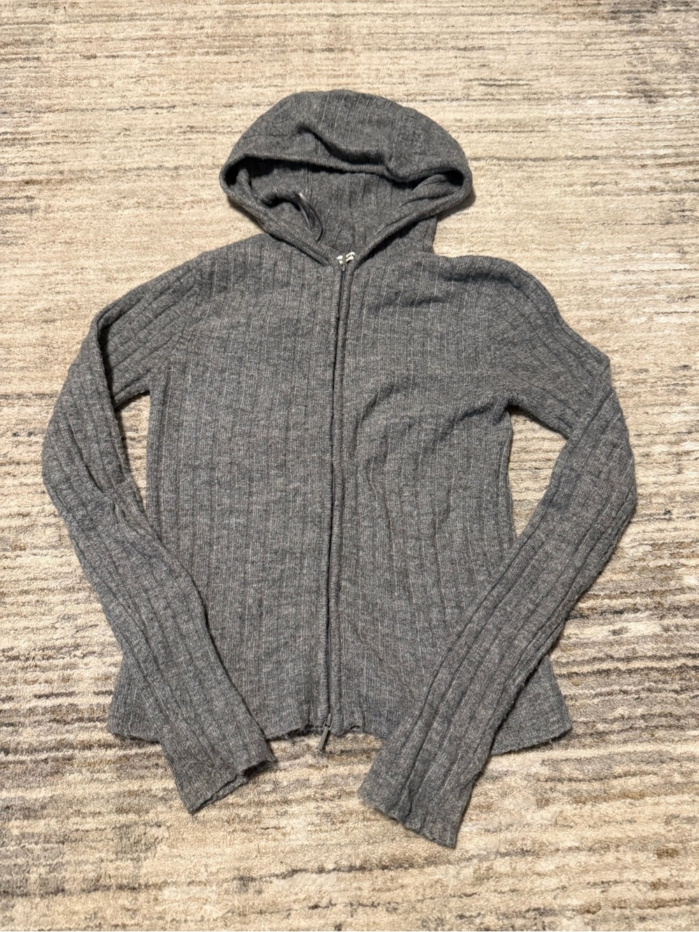Pull&Bear Gray Ribbed Zip-Up Hoodie